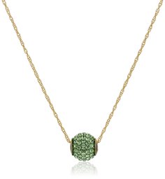 10k Yellow Gold Pear Green Swarovski Crystals Slide Ball Pendant Necklace, 18