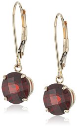 10k Yellow Gold Round Checkerboard Cut Garnet Leverback Earrings (8mm)