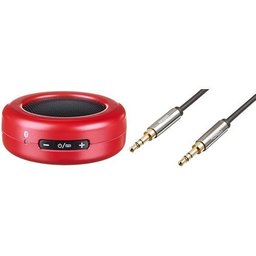 AmazonBasics Micro Bluetooth Speaker (Red) and 3.5mm Male to Male Stereo Audio Cable (2 Feet) Set