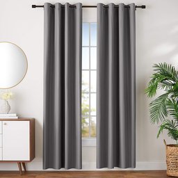 AmazonBasics Room-Darkening Blackout Curtain Set with Grommets - 168 x 228 cm, Dark Grey