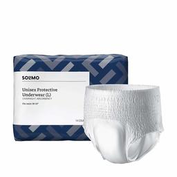 Amazon Brand - Solimo Incontinence Underwear for Men and Women, Overnight Absorbency, Large, 14 Count, 1 Pack