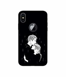 Amazon Brand - Solimo Designer Couples Standing in Rain 3D Printed Hard Back Case Mobile Cover for Apple iPhone X (Logo Cut)