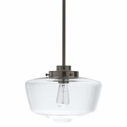 Amazon Brand – Stone & Beam Schoolhouse Ceiling Pendant Fixture With Light Bulb And Clear Glass Shade - 11 x 11 x 18 Inches, 6 - 48 Inch Cord, Brushed Nickel