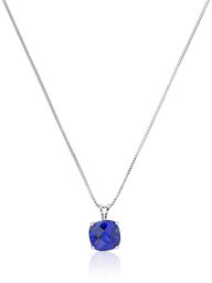 Amazon CollectionSterling Silver Cushion Checkerboard Cut Created Blue Sapphire Pendant Necklace (8mm)