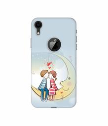 Amazon Brand - Solimo Designer Couple Sitting On Moon 3D Printed Hard Back Case Mobile Cover for Apple iPhone XR (Logo Cut)