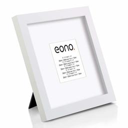 Eono by Amazon - Cadre en Photos de 10x10 cm (avec Passe-Partout) et 20x20 cm (sans Passe-Partout) avec Verre Haute définition et Support arrière à Poser sur Un Meuble ou à accrocher au Mur Blanc