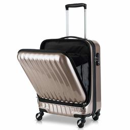 TABITORA Luggage Front Pocket Lightweight 18-inch TSA Lock Spinner Carry On, Champagne