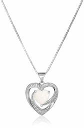 Sterling Silver Created Opal and White Sapphire Open Heart Pendant Necklace, 18