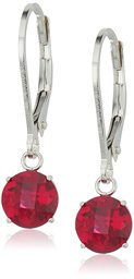 Amazon CollectionSterling Silver Round Checkerboard Cut Created Ruby Leverback Earrings (6mm)