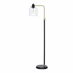 Amazon Brand – Stone & Beam Mid-Century Modern Henley Living Room Standing Arc Floor Lamp with LED Light Bulb - 10.5 x 16.5 x 58 Inches, Matte Black and Antique Brass