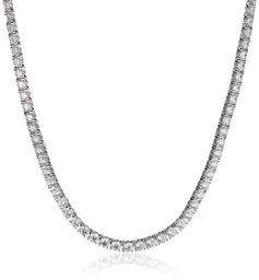 Platinum Plated Sterling Silver Tennis Necklace set with Round Cut Swarovski Zirconia (5 mm), 17