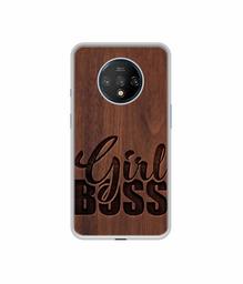 Amazon Brand - Solimo Designer Girl Boss On Wood UV Printed Soft Back Case Mobile Cover for OnePlus 7T