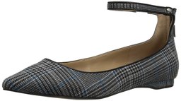 Amazon Brand - The Fix Women's Evie Military-Inspired Ankle Strap Pointed-Toe Flat, Blue Multi, 8.5 B US