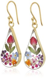 14k Gold Over Sterling Silver Multi Pressed Flower Teardrop Earrings