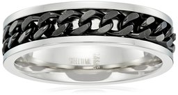 Men's Stainless Steel and Black IP 6mm with Cuban Chain Inlay Accent Ring, Size 12