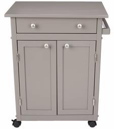 AmazonBasics Classic Solid Rubber Wood Rolling Kitchen Cart with Cabinet - Rustic Grey