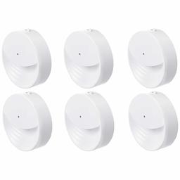 AmazonBasics LED Plug-in Night Light with Dusk to Dawn Sensor, Two Brightness Levels for Bedroom, Hallway, Stairs, Round - 2.4'' x 2.4'', 6-Pack