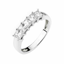 [Amazon Collection] Amazon Collection Platinum Plated Sterling Silver Clear Princess Cut Cubic Zirconia 5 Stone Ring, Size 7