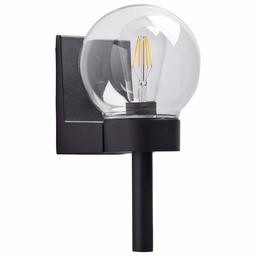 Rivet Mid-Century Modern Glass Globe Exterior Porch Wall Sconce Fixture with Light Bulb - 5.87 x 7.12 x 11.87 Inches, Black (Renewed)