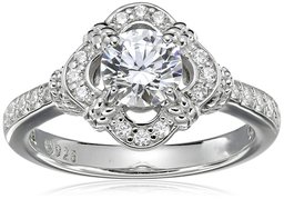 Platinum-Plated Sterling Silver Swarovski Zirconia Antique Frame Halo Ring (1 cttw), Size 6