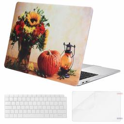 Eono MacBook Air 13 Inch 2018-2020 Release A2179 A1932 with Retina Display, 3 in 1 Plastic Case, Keyboard Cover, Screen Protector, Compatible with MacBook Air 13 Inch, Pumpkin Flower