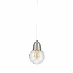 Amazon Brand – Rivet Mid-Century Modern Glass Globe Plug-In Hanging Chandelier With LED Light Bulb - 6.25 x 6.25 x 9.75 Inches, Brushed Nickel