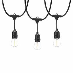 AmazonBasics - Cadena de luces LED de grado comercial para exteriores, incluye 8 bombillas LED estilo Edison S14, 1 W de potencia, color blanco suave, cable negro