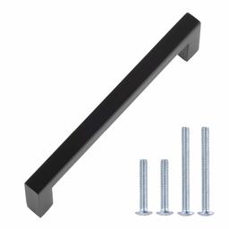 AmazonBasics - AB3701-FB-10 Furniture Handles 10.5cm Long (Hole Center 9.5cm / 9.5cm - Matte Black