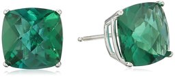 14k White Gold Cushion-Cut Checkerboard Created Emerald Stud Earrings (8mm)