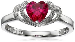 Sterling Silver Created-Ruby and Diamond Accent Open Halo Heart Ring, Size 6