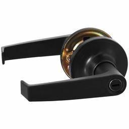 AmazonBasics Bedroom/Bathroom Door Lever With Lock, Hook, Matte Black