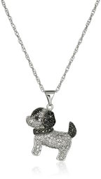 Collar de plata de ley con colgante de cachorro de diamante blanco y negro (1/2 quilates), 18 pulgadas