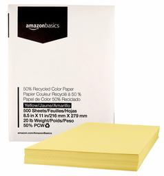 AmazonBasics 50% Recycled Color Printer Paper - Yellow, 8.5 x 11 Inches, 1 Ream (500 Sheets) (Renewed)