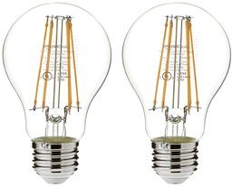 AmazonBasics 75 Watt Equivalent, Clear, Non-Dimmable, A19 LED Light Bulb | 2-Pack