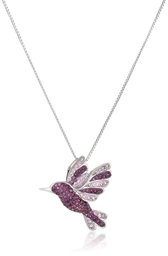 Sterling Silver Purple Humming Bird with Swarovski Elements Pendant Necklace, 18