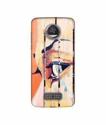 Amazon Brand - Solimo Designer Potrat On Wood 3D Printed Hard Back Case Mobile Cover for Moto Z2 Play