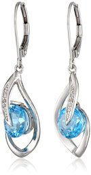 10k White Gold Swiss-Blue-Topaz and Diamond Accent Flame Drop Earrings