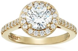 Yellow-Gold-Plated Sterling Silver Round-Cut Halo Ring made with Swarovski Zirconia, Size 6