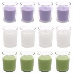 Amazon Brand - Solimo Votive Glass Candles, Pack of 12 (Scented - Jasmine, Lavender &Â Lemon Grass)