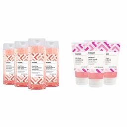 Amazon Brand - Solimo Clarifying Pink Grapefruit Body Wash, 2% Salicylic Acid Acne Treatment, Dermatologist Tested & Solimo Oil-free Pink Grapefruit Facial Scrub, 2% Salicylic Acid Acne Medication