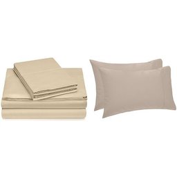 Pinzon Hemstitch 400TC Egyptian Cotton Sateen Sheet Set, King, with Set of 2 King Pillowcases, Taupe