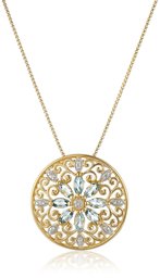 18k Yellow Gold Plated Sterling Silver Genuine Sky Blue Topaz and Diamond Accent Filigree Mandala Pendant Necklace, 18