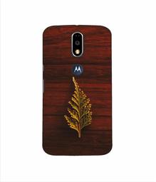 Amazon Brand - Solimo Designer Leaf on Wood 3D Printed Hard Back Case Mobile Cover for Motorola Moto G4 Plus (with Logo Cut)