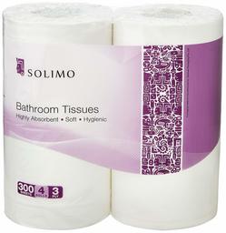 Amazon Brand - Solimo 3 Ply Toilet Paper Tissue Roll - 4 Rolls (300 Pulls Per Roll)