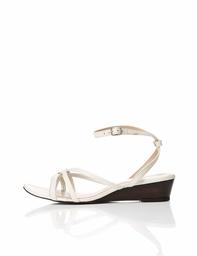 Amazon Brand - find. Women's Asymetric Toe Thong Wedge Sandal, Off- Off-White, US 5