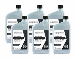 AmazonBasics High Mileage Motor Oil - Full Synthetic - 5W-20-1 Quart - 6 Pack