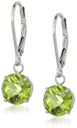 Sterling Silver Round Checkerboard Cut Peridot Leverback Earrings (8mm)