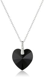 Sterling Silver Black Swarovski Elements Heart Pendant Necklace