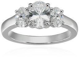 Amazon CollectionPlatinum-Plated Sterling Silver Swarovski Zirconia 3 cttw Oval 3 Stone Ring