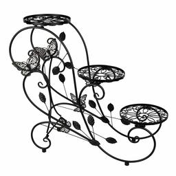 Noir Porte Pots Plante Fleurs 3 Etagere Support Jardin en Metal Fer(0135)